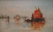 Appraisal: BPM Continental School circa Tranquil Venetian lagoon scene Oil on