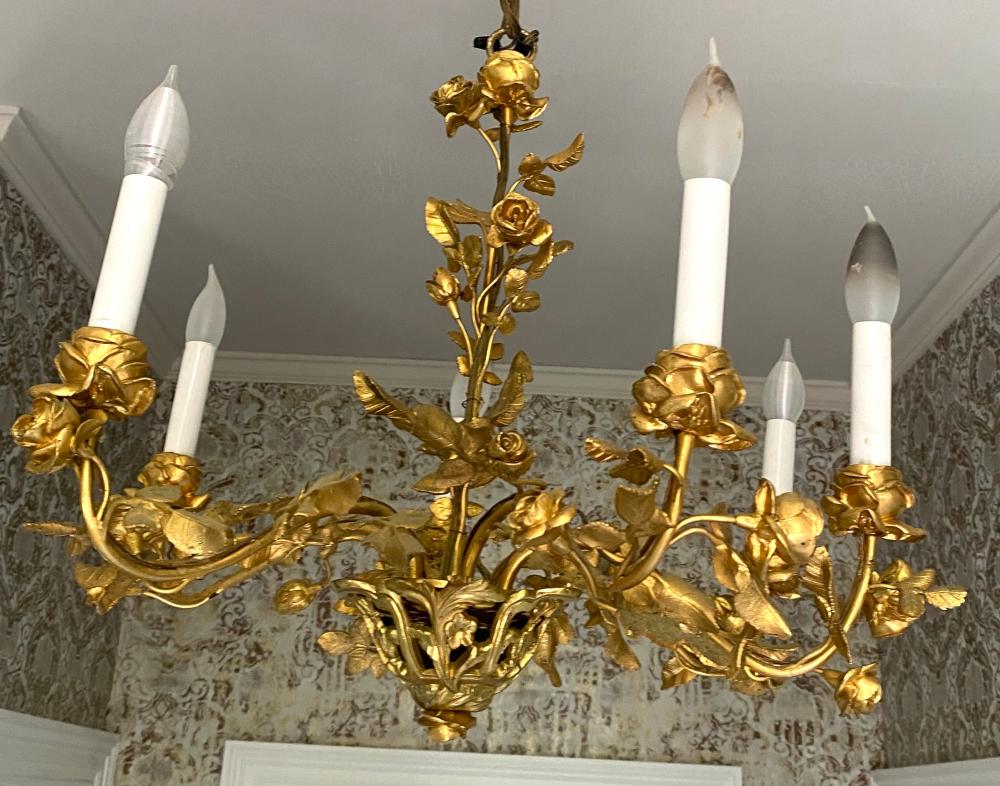 Appraisal: FRENCH GILT BRONZE SIX-LIGHT CHANDELIERIn the Louis XV style the