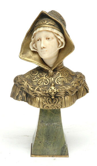 Appraisal: A FRENCH ART NOUVEAU GILT BRONZE AND IVORY BUST OF