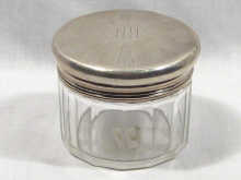 Appraisal: A hallmarked silver topped jar dated the top has a