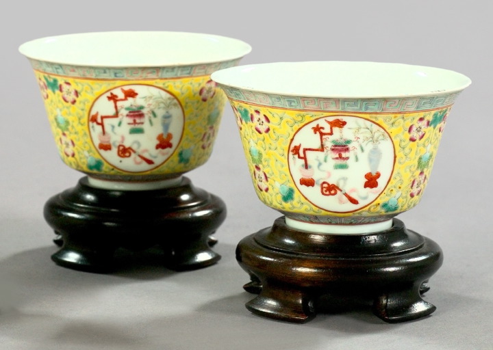 Appraisal: Pair of Kuang-Hsu Elaborately Enameled Yellow-Ground Porcelain Tea Bowls fourth