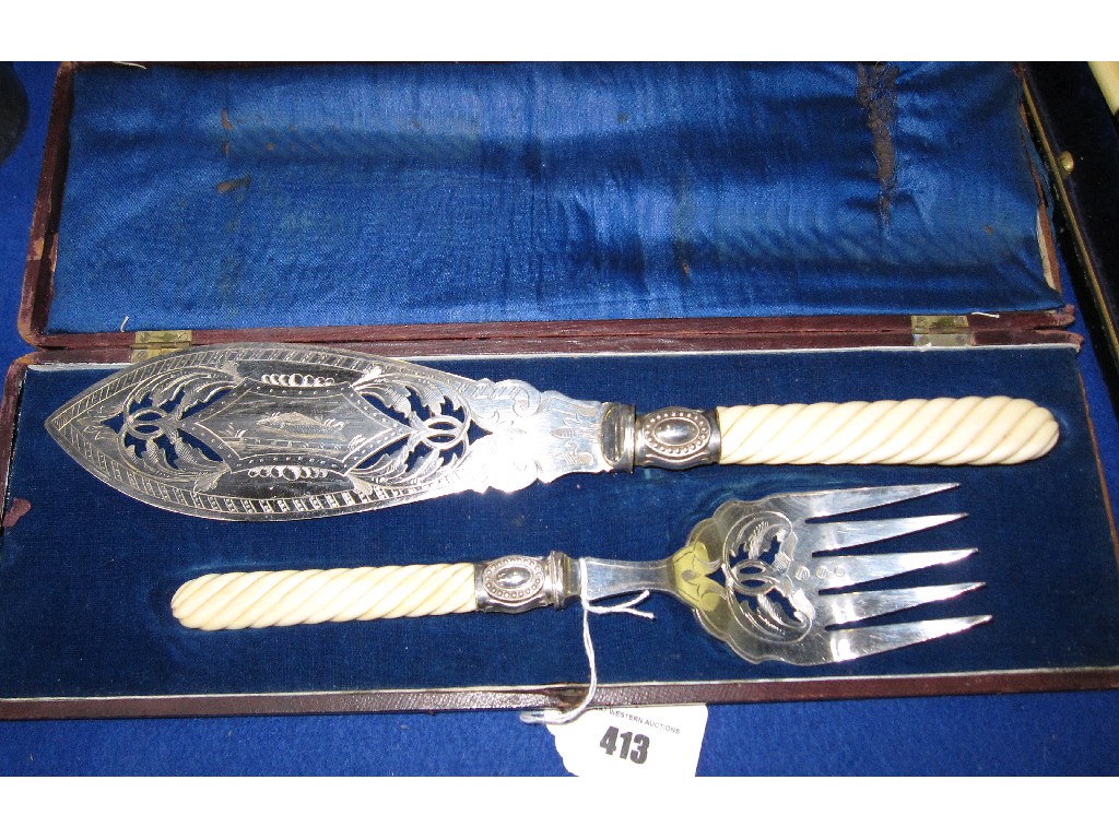 Appraisal: Cased pair of cake servers