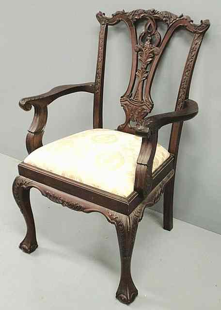 Appraisal: Chippendale style carved mahogany open armchair h x w x