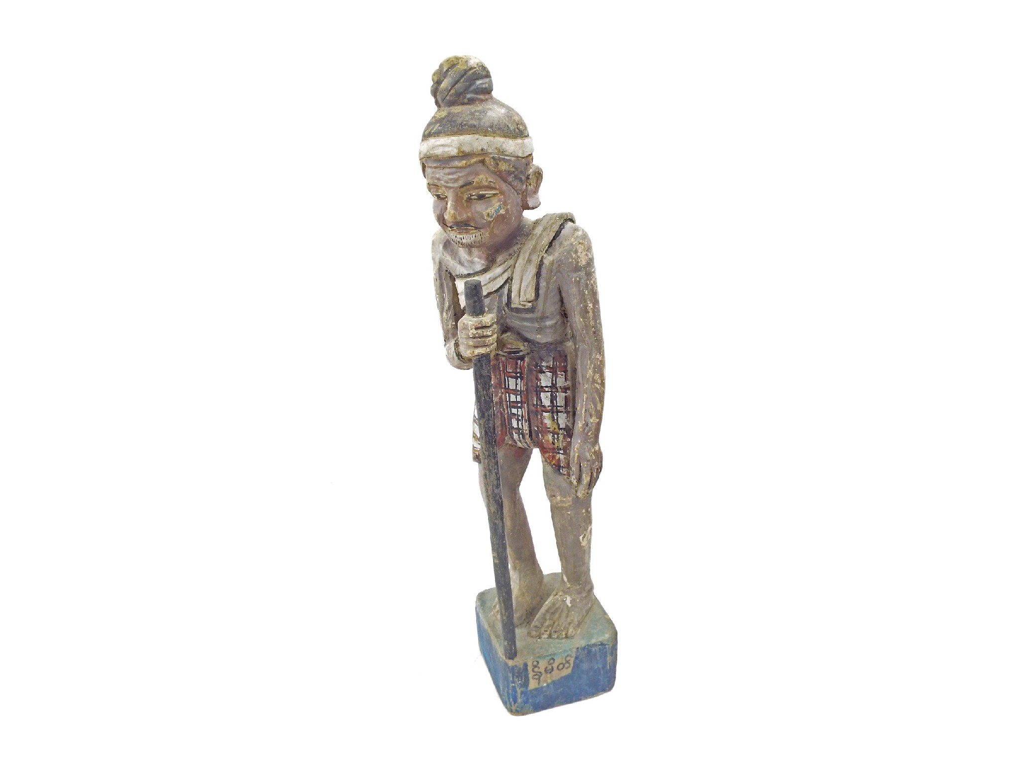 Appraisal: Burmese carved wooden figure of an elderly pilgrim in simple