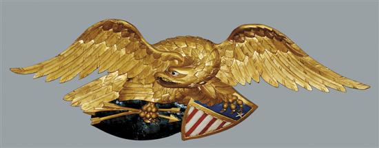 Appraisal: American folk art carved giltwood eagle mid th centuryspread-winged eagle