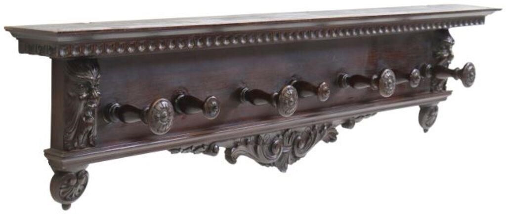 Appraisal: Italian Renaissance Revival wall-mounted coat hat rack early th c