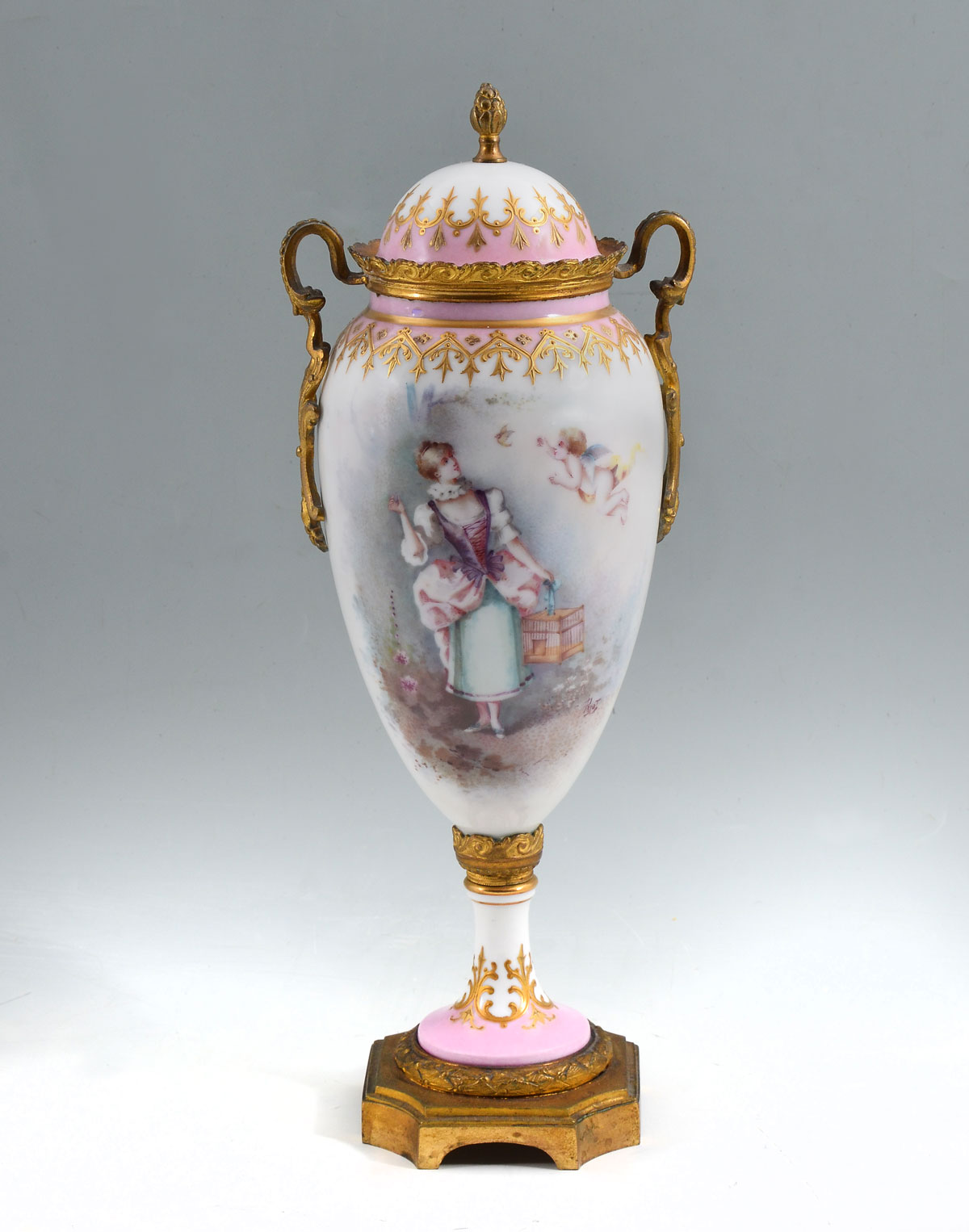 Appraisal: SEVRES SIGNED FIGURAL COVERED URN Sevres urn having a white