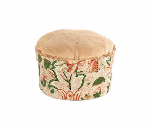 Appraisal: Wallpaper covered sewing box th c with a pin cushion