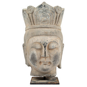 Appraisal: A Carved Stone Buddha Head finely carved with stylized crown