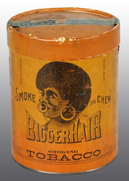 Appraisal: Cardboard Biggerhair Tobacco Can Description Manufactured by the American Tobacco