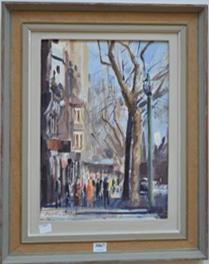 Appraisal: BRUCE FLETCHER STREET SCENE OIL ON CANVASBOARD