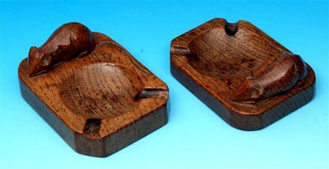 Appraisal: Two Robert 'Mouseman' Thompson carved oak ash trays of similar