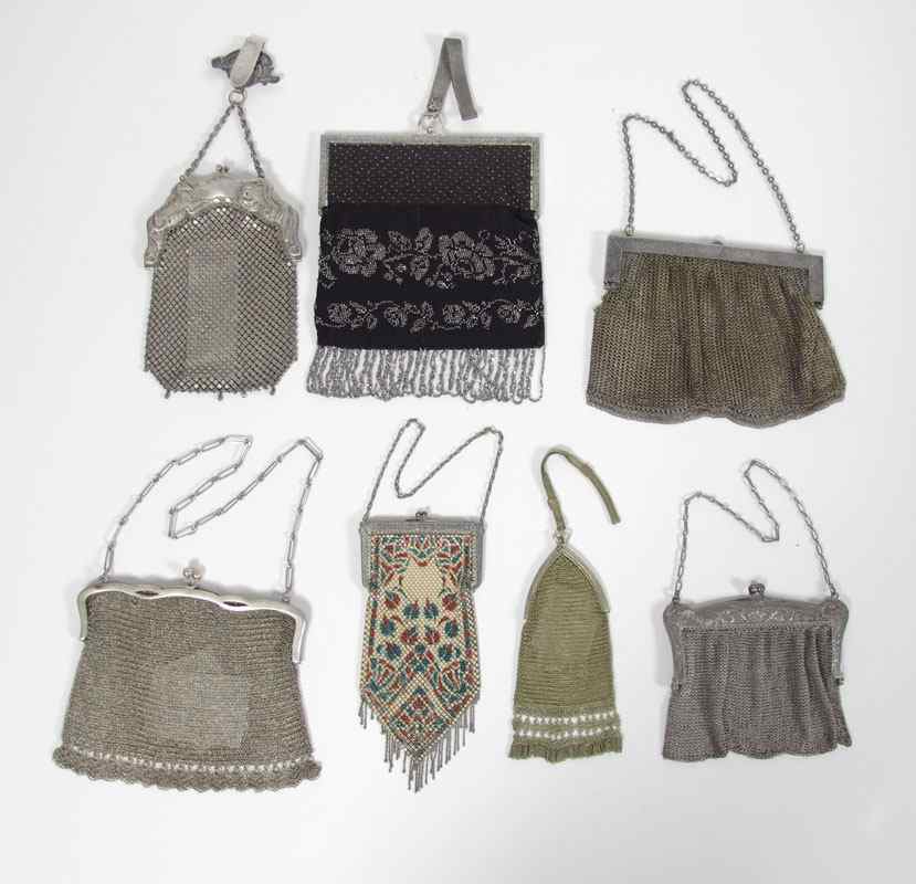 Appraisal: PC VINTAGE MESH AND BEADED PURSES To include German silver