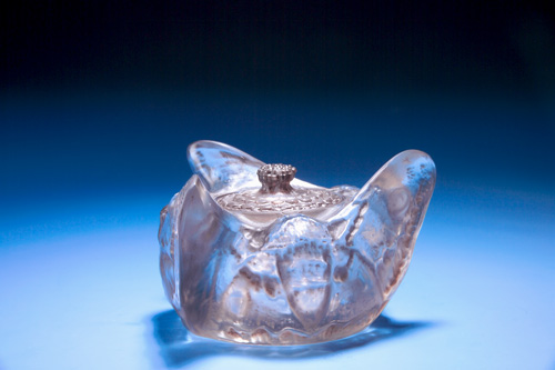 Appraisal: R LALIQUE Inkwell Trois Papillons clear and frosted with sepia