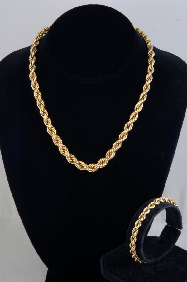 Appraisal: K yellow gold rope necklace and bracelet Rope necklace length