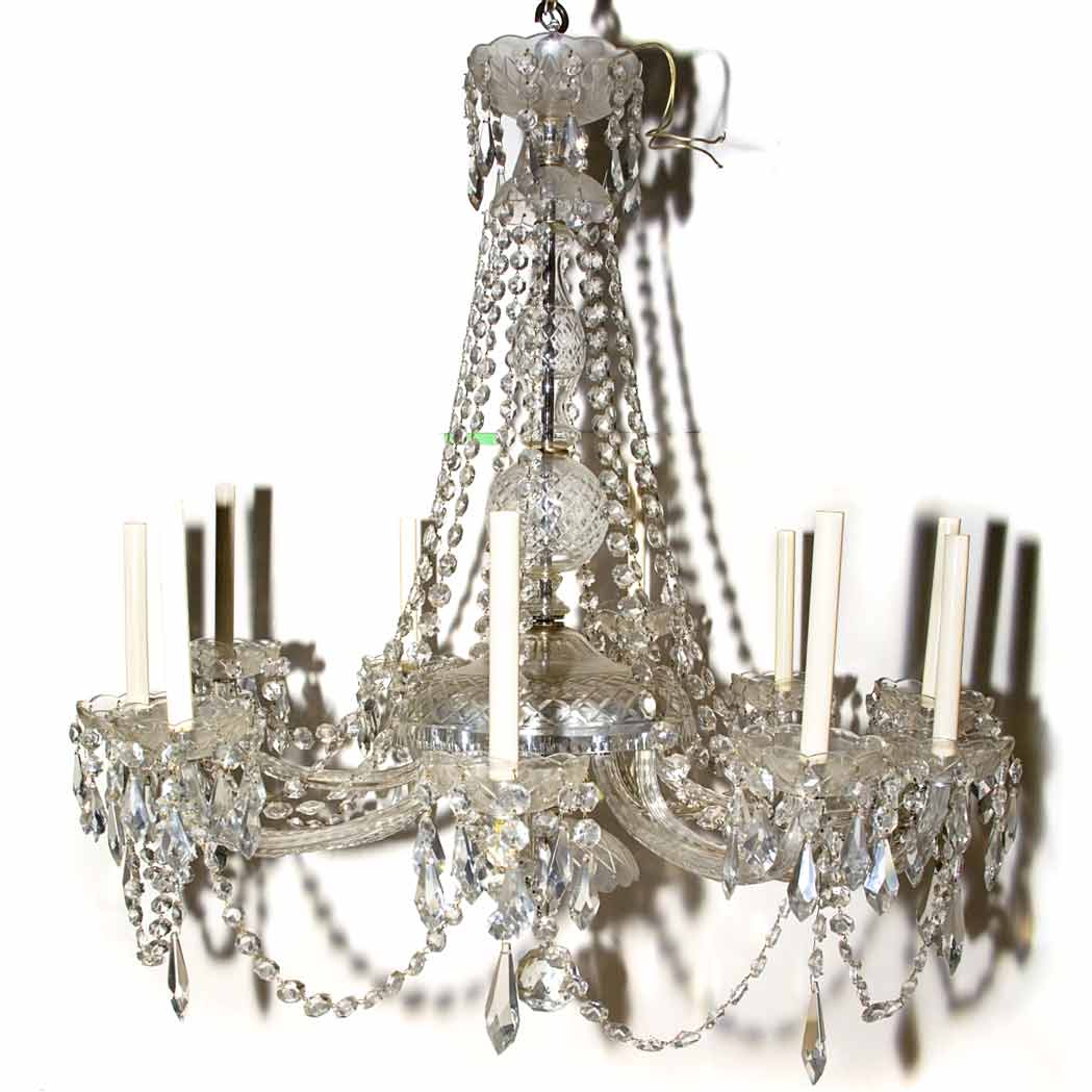 Appraisal: George III Style Colorless Cut Glass Ten-Light Chandelier The faceted