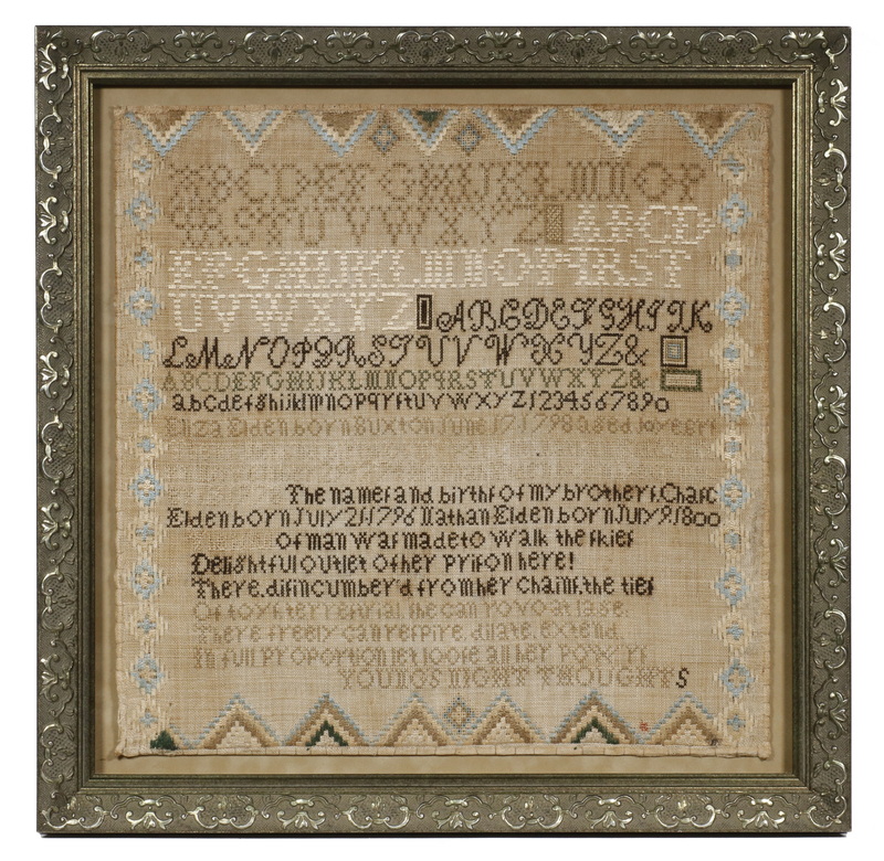 Appraisal: FRAMED SAMPLER FROM ELDEN HOMESTEAD BUXTON MAINE Alphabet and Number