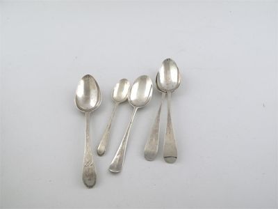 Appraisal: By Hester Bateman A bead pattern dessert spoon and four