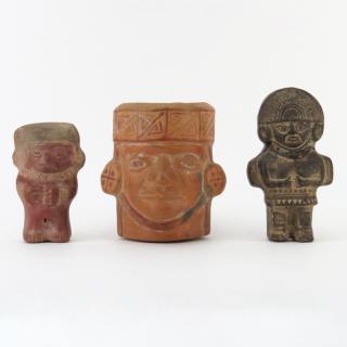 Appraisal: Three Pre Columbian or Later Inca Pottery Figures Includes blackware