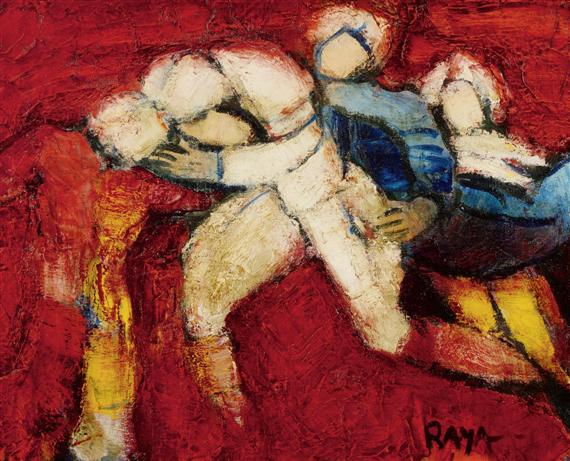 Appraisal: RAYA-SORKINE Born in Paris Three figures Oil on canvas Signed