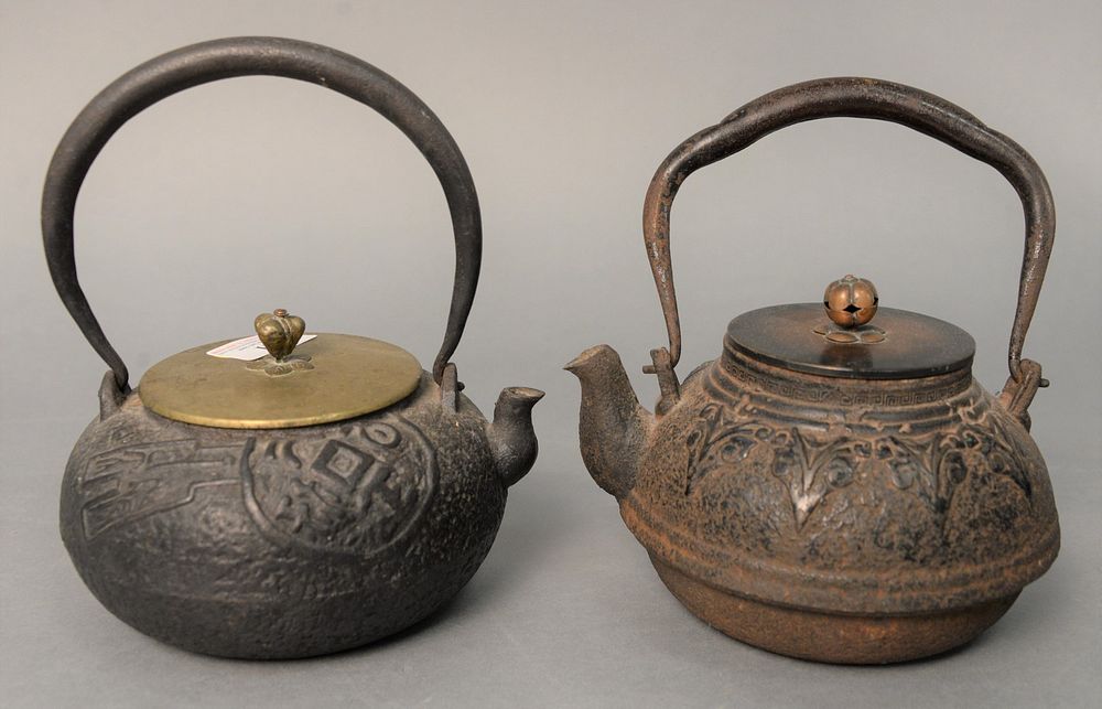 Appraisal: Two early Japanese iron and bronze teapots one with Asian