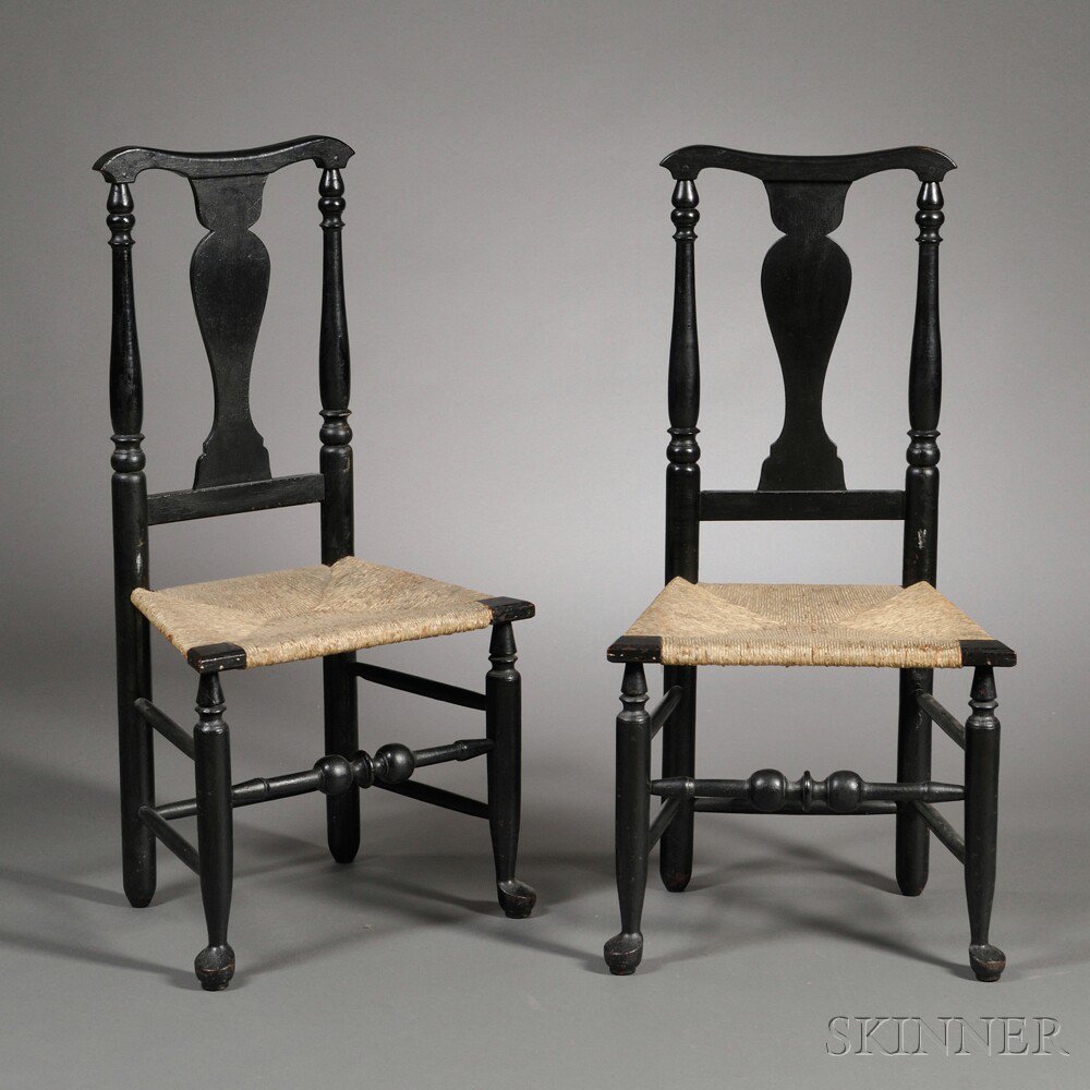 Appraisal: Pair of Black-painted Queen Anne Chairs probably Hudson River Valley