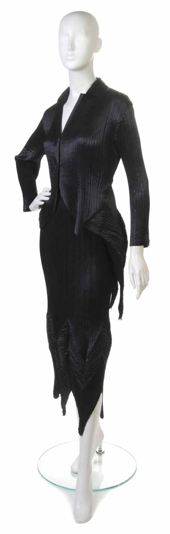 Appraisal: An Issey Miyake Black Chevron Pleated Two Piece Ensemble Labeled