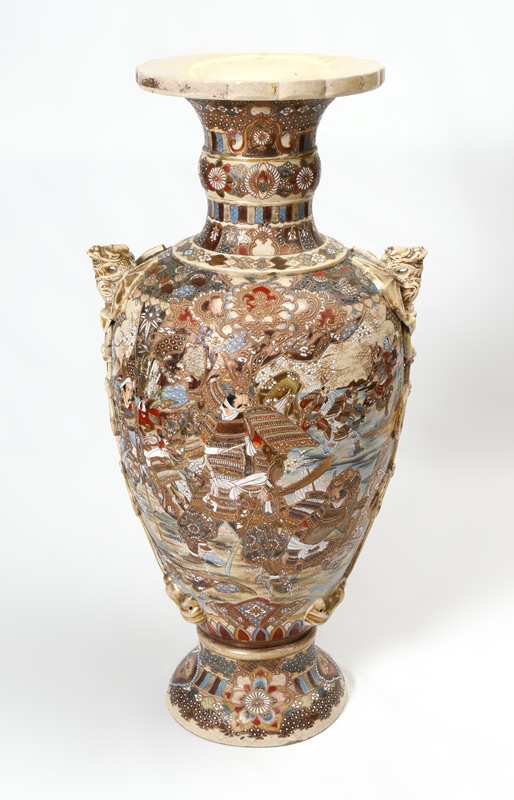 Appraisal: PALACE SIZE SATSUMA FLOOR VASE Scene of Samuri in battle