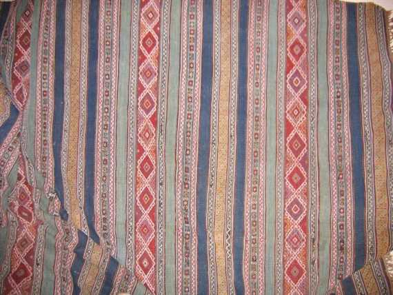 Appraisal: BOCHARA KILIM old Horizontally striped central field geometrically patterned in