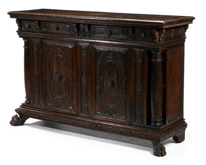 Appraisal: Italian Renaissance carved walnut credenza th century The rectangular top