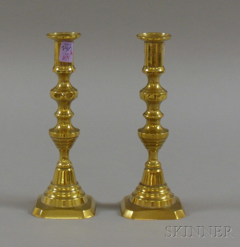 Appraisal: Pair of Brass Push-up Candlesticks ht in