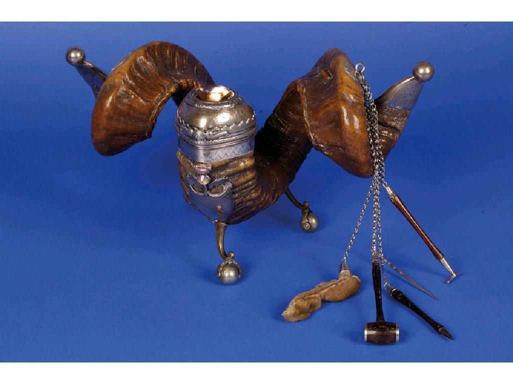 Appraisal: A SCOTTISH SILVER MOUNTED RAMS HORN SNUFF MULL applied with