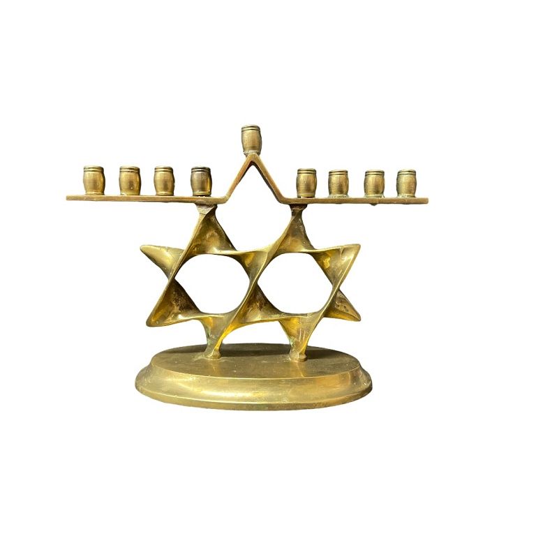 Appraisal: Gold Brass Menorah Gold Brass Menorah Measures inches high x