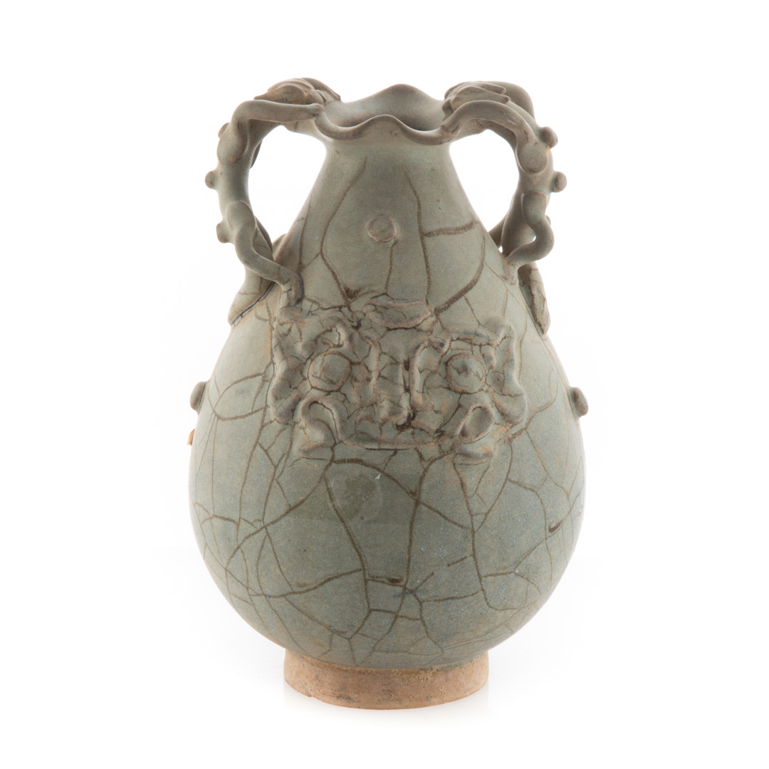 Appraisal: Chinese Song style celadon vase with dragon handles and mask