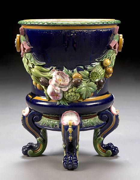 Appraisal: A Minton majolica jardini re date code for With fluted