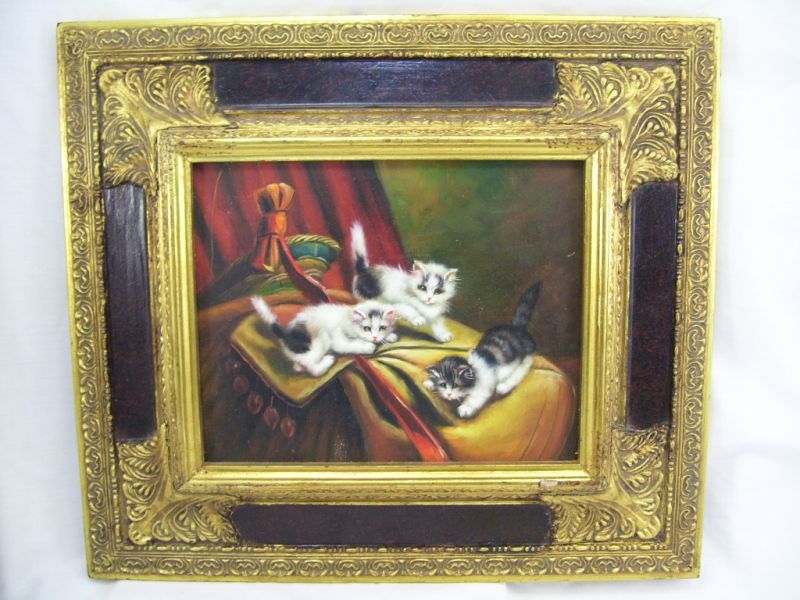 Appraisal: Small Oil Painting - Kittens Small oil painting depicting three