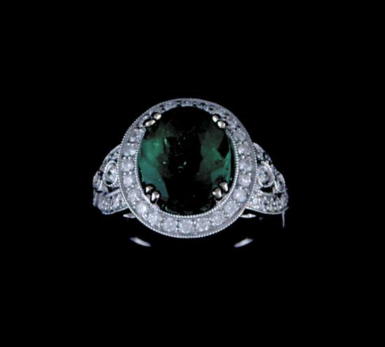 Appraisal: Emerald and diamond ring Columbian emerald ct and round brilliant-cut