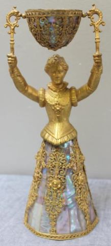 Appraisal: German Gilded and Abalone Shell Wedding Cup Standing woman with