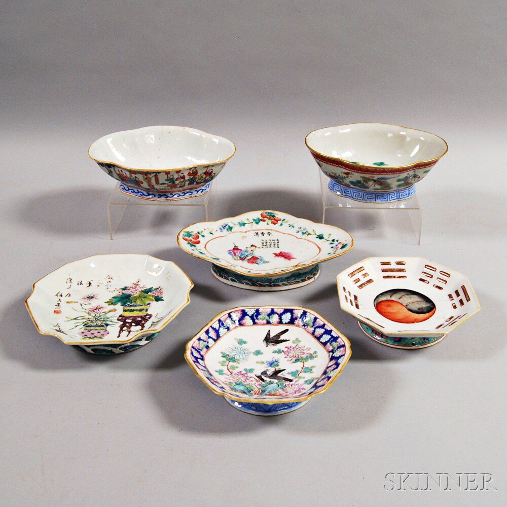 Appraisal: Six Famille Rose Footed Dishes China th th century two