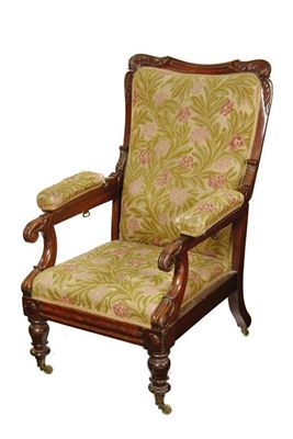 Appraisal: A William IV carved mahogany frame reclining easy open armchair