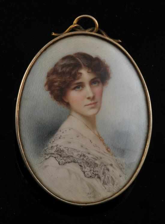 Appraisal: An Edwardian framed miniature on ivory Signed AN and dated