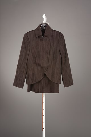 Appraisal: Akris brown skirt suit with wavy design Size Neiman Marcus