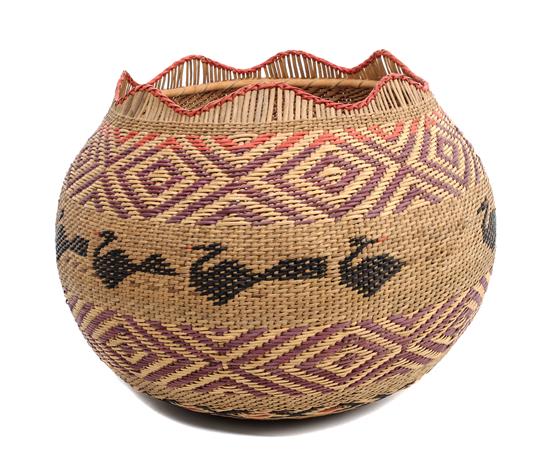 Appraisal: Sale Lot A Possible Nuu-chah-nulth Basket having bird decoration Height