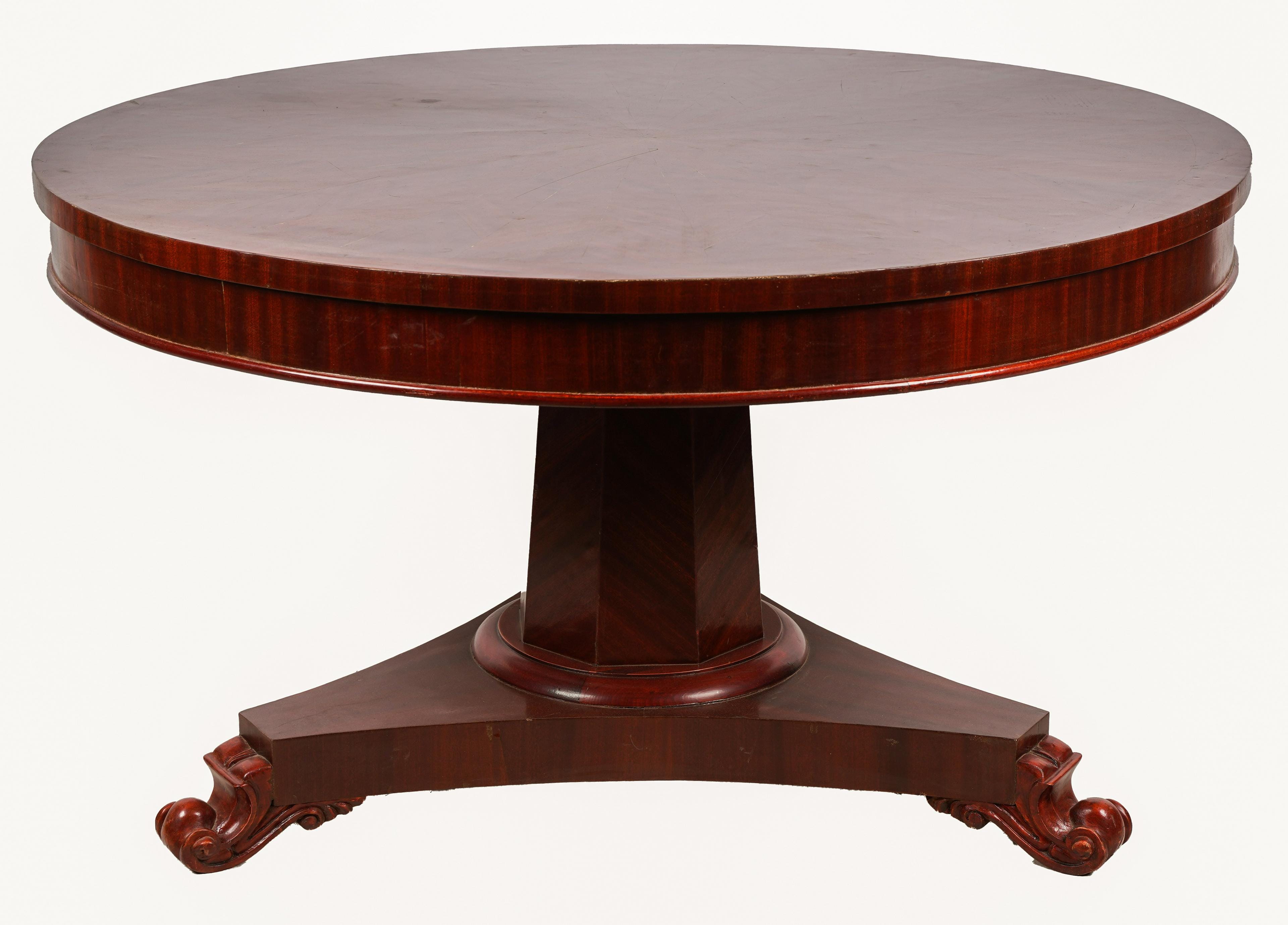 Appraisal: MAHOGANY PEDESTAL DINING TABLE late th century unsigned the round