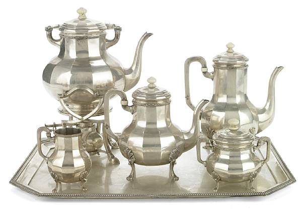 Appraisal: A German silver six-piece tea service and matching tray circa