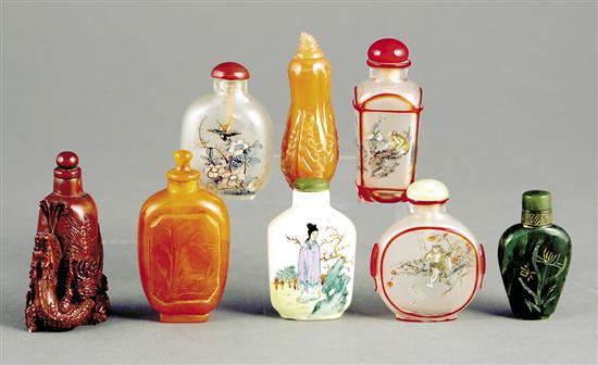 Appraisal: Collection of snuff bottles three reverse-painted glass H to three