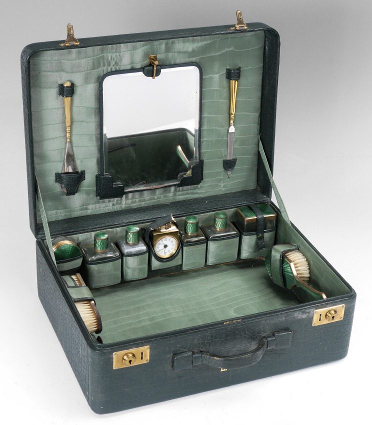 Appraisal: GERMAN GUILLLOCHE TOILETRY TRAVEL CASE Early th century men's travel