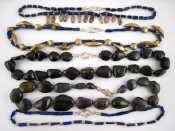 Appraisal: Three lapis lazuli and two tourmaline necklaces