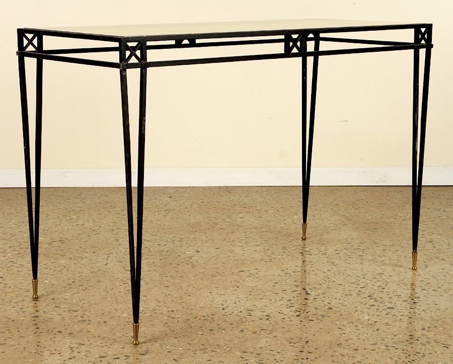 Appraisal: IRON X-FORM CONSOLE TABLE GLASS TOP C An iron x-form