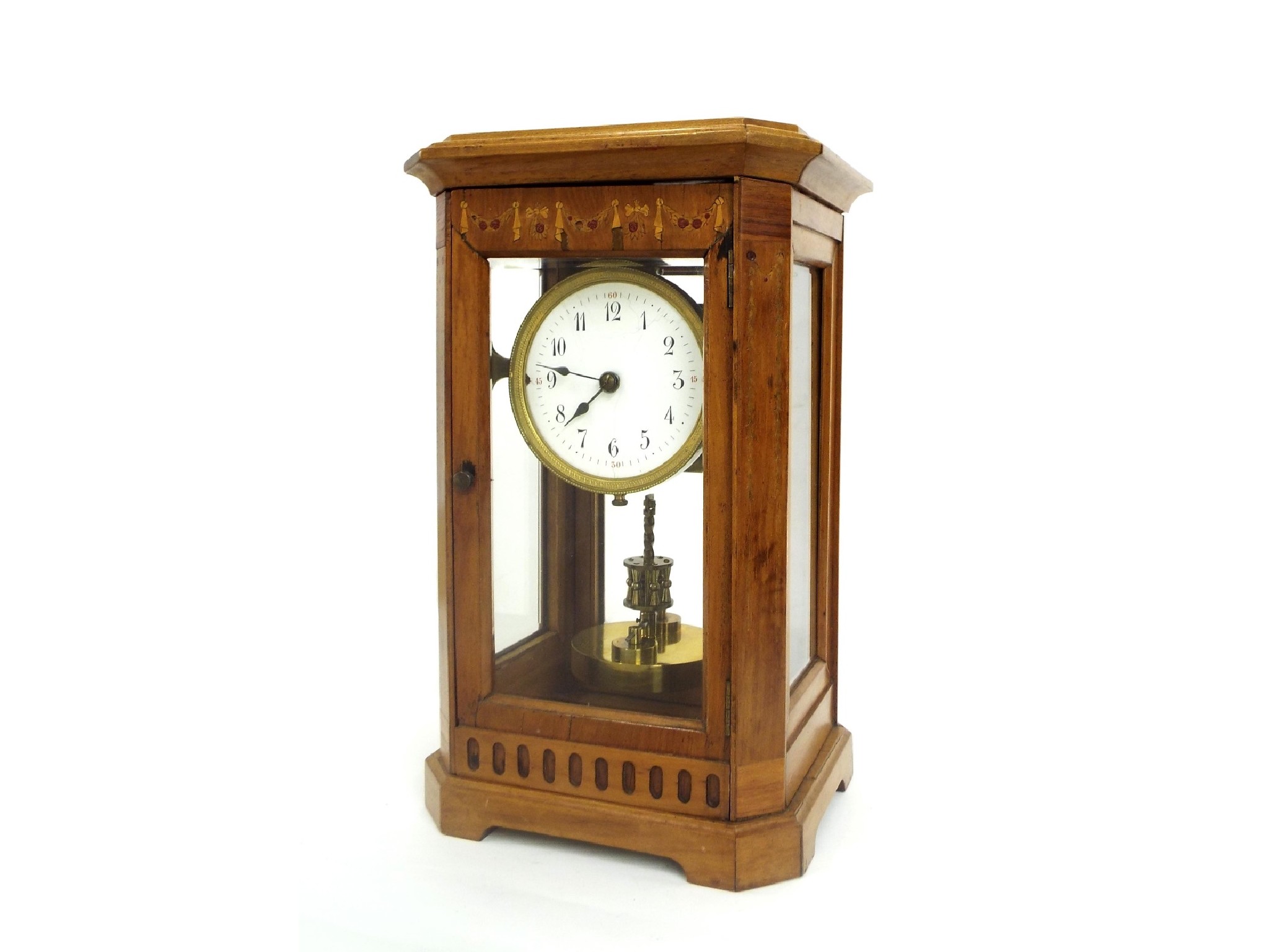 Appraisal: Good inlaid cherry wood four glass torsion mantel clock model